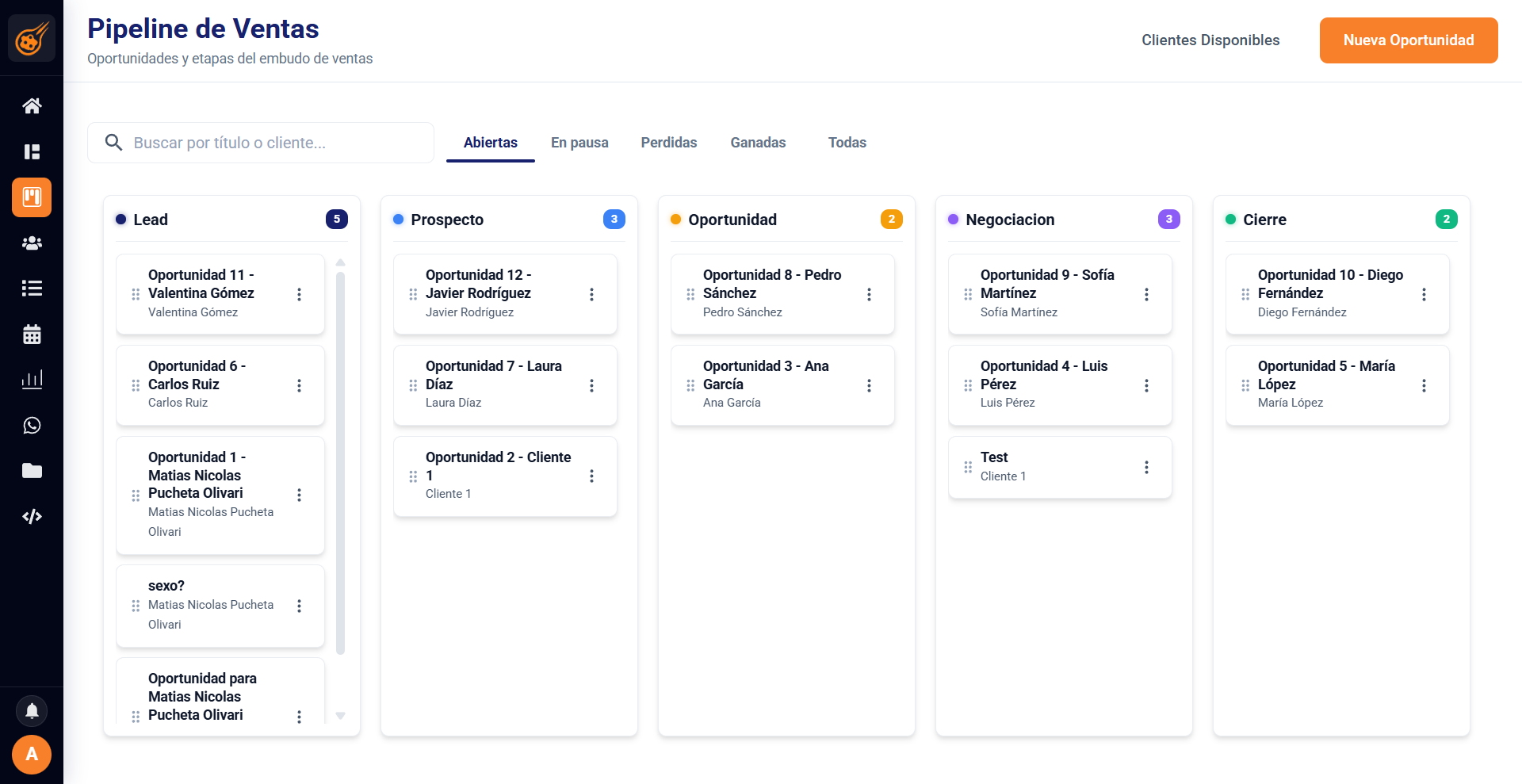 CRM de Meteoryd: pipeline de ventas