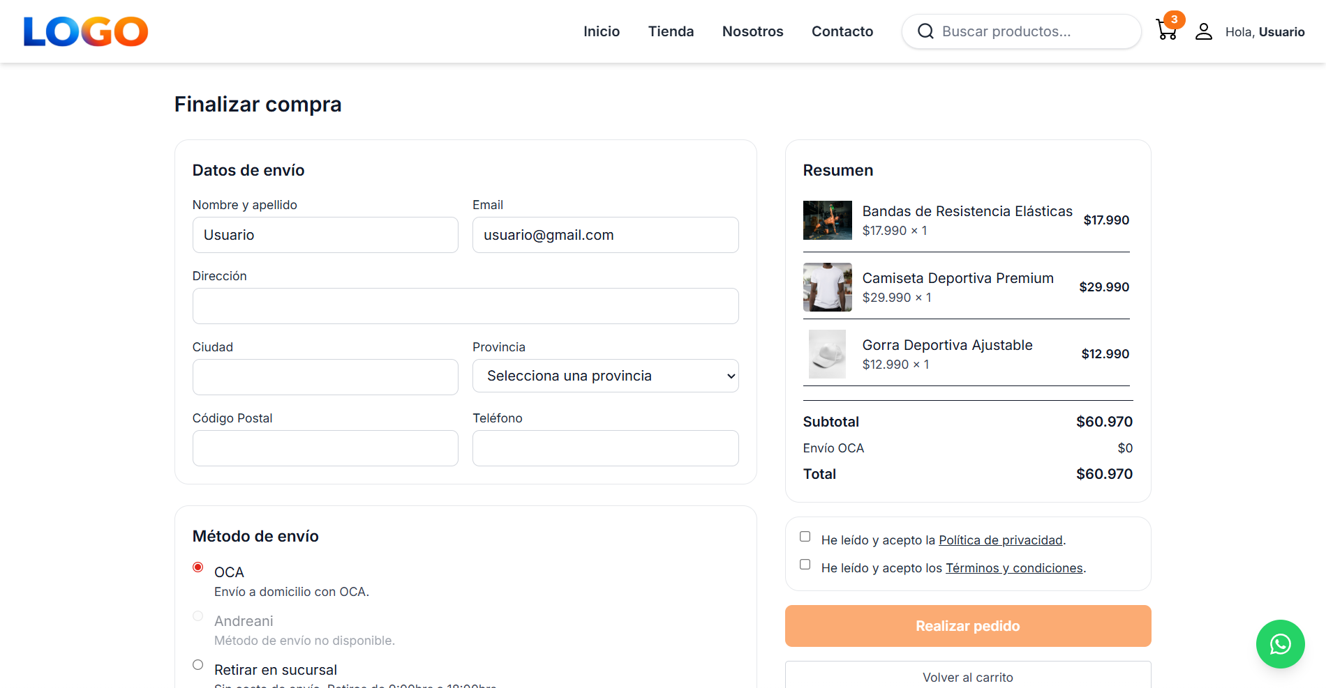 E-commerce de Meteoryd: checkout y pago