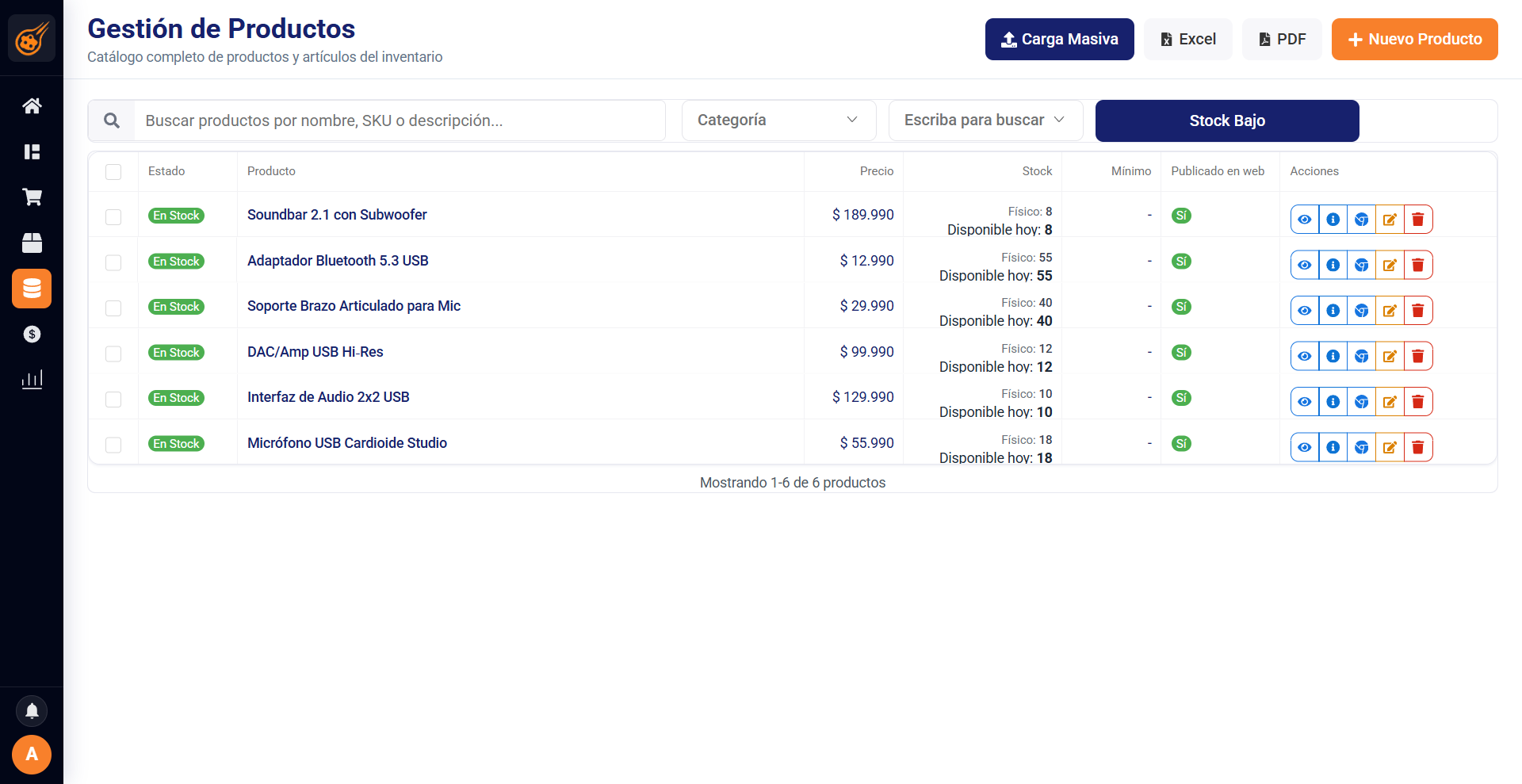 Captura del módulo ERP de Meteoryd