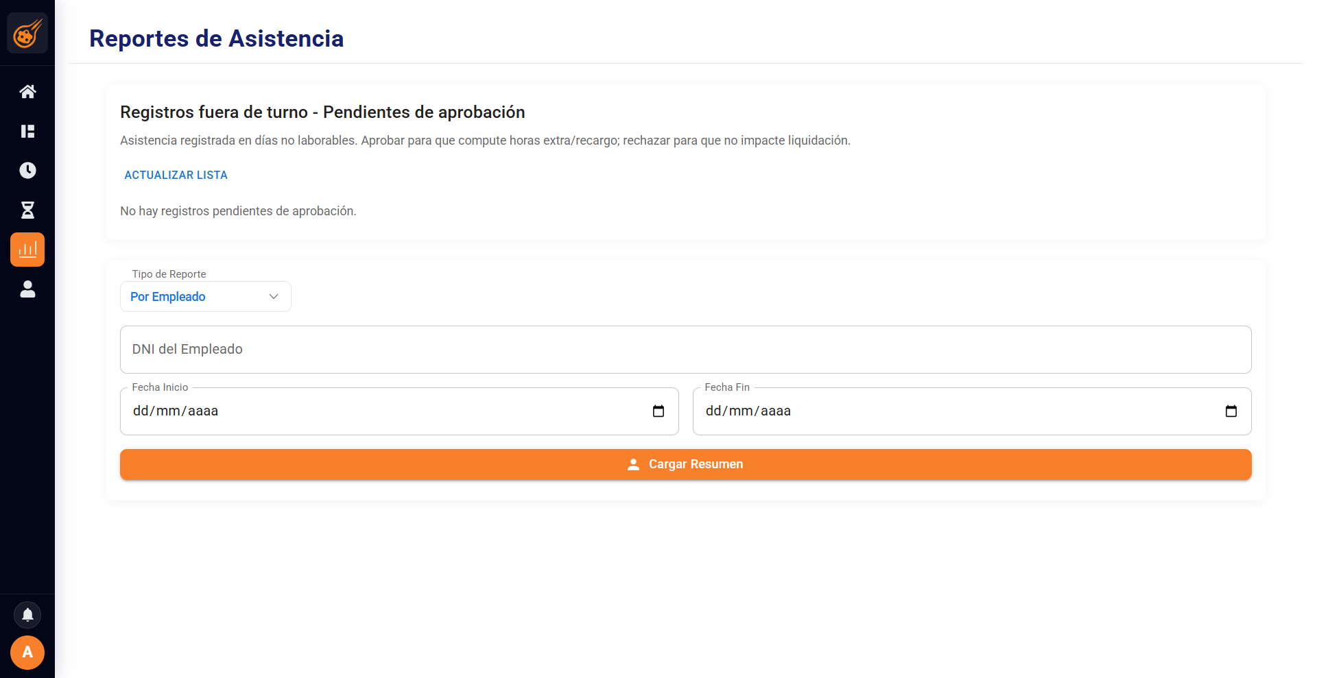 RRHH de Meteoryd: reportes de asistencia